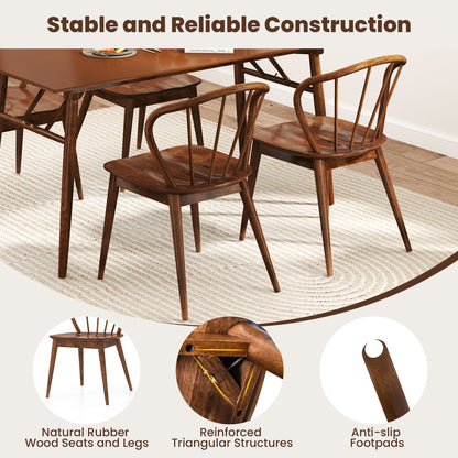 Windsor Dining Chairs with Spindle Back and Wide Seat Set of 2 Wooden Kitchen Side Chairs