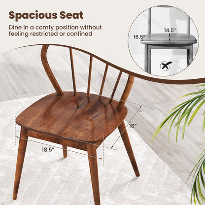 Windsor Dining Chairs with Spindle Back and Wide Seat Set of 2 Wooden Kitchen Side Chairs