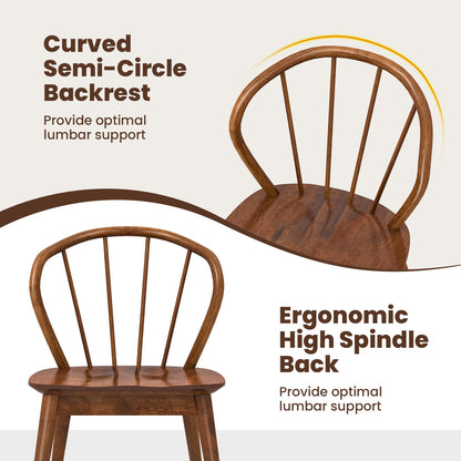 Windsor Dining Chairs with Spindle Back and Wide Seat Set of 2 Wooden Kitchen Side Chairs