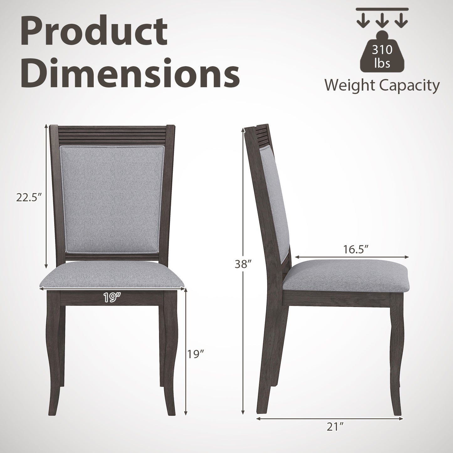 Elegant Rubber Wood Dining Chairs with Plush Padded Seats Set of 2
