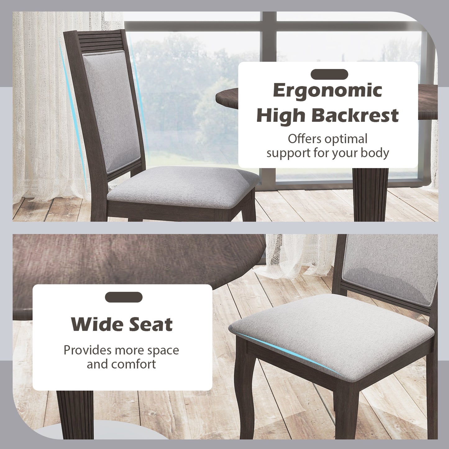 Elegant Rubber Wood Dining Chairs with Plush Padded Seats Set of 2