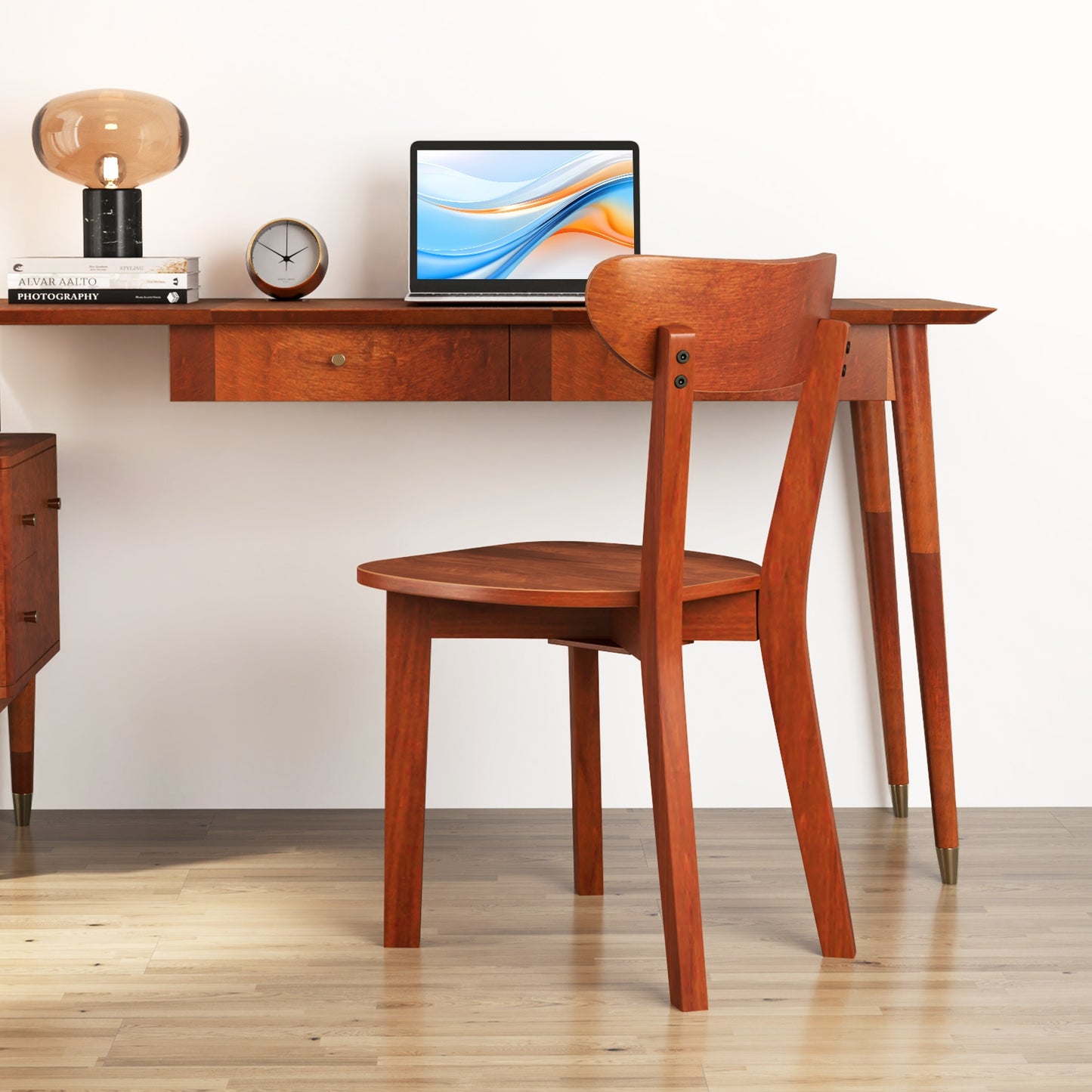 Durable Solid Wood Dining Chairs with Ergonomic Curved Back and Sturdy Rubber Wood Frame Set of 2