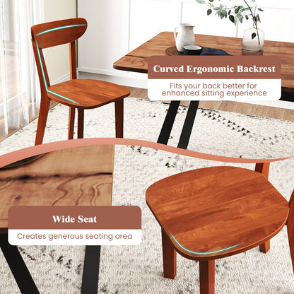 Durable Solid Wood Dining Chairs with Ergonomic Curved Back and Sturdy Rubber Wood Frame Set of 2