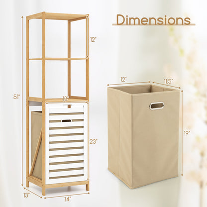 4 Tier Bamboo Laundry Hamper with Tilt-Out Design & Storage Shelves