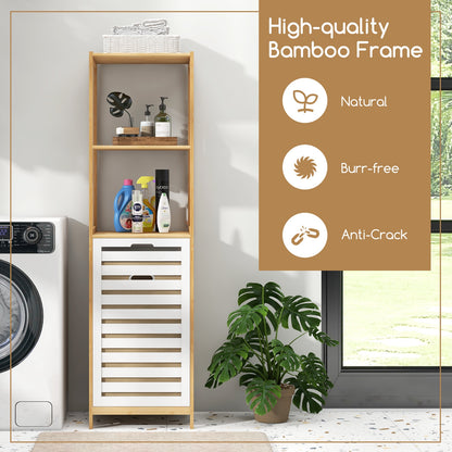 4 Tier Bamboo Laundry Hamper with Tilt-Out Design & Storage Shelves