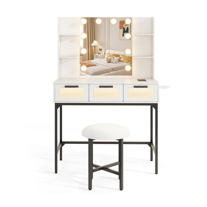 Hollywood Vanity Desk with LED Mirror & Charging Station