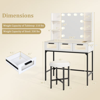 Hollywood Vanity Desk with LED Mirror & Charging Station
