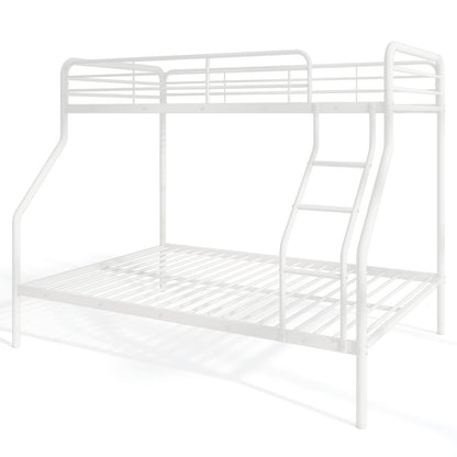 Sturdy Twin Over Full Metal Bunk Bed with Ladder, Safety Guardrails, and Under Bed Storage - White