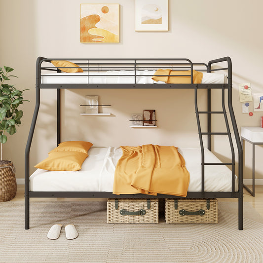 Sturdy Twin Over Full Metal Bunk Bed with Ladder, Safety Guardrails, and Under Bed Storage - Black