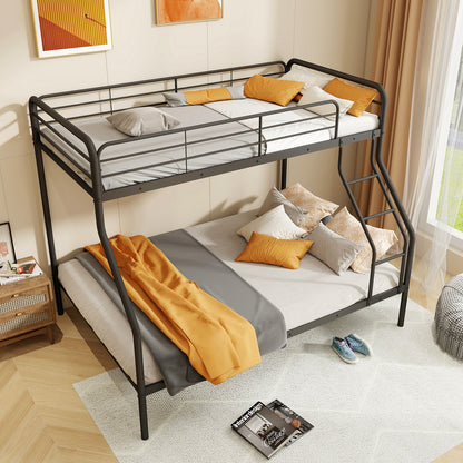 Sturdy Twin Over Full Metal Bunk Bed with Ladder, Safety Guardrails, and Under Bed Storage - Black