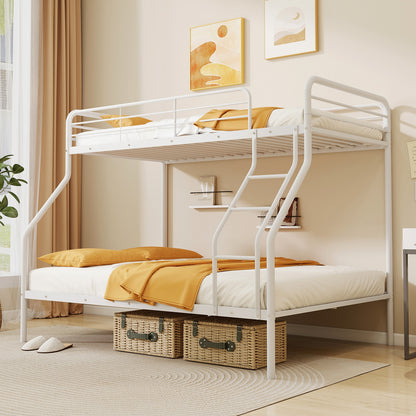 Sturdy Twin Over Full Metal Bunk Bed with Ladder, Safety Guardrails, and Under Bed Storage - White