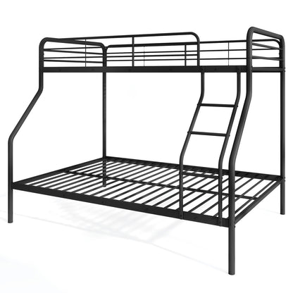 Sturdy Twin Over Full Metal Bunk Bed with Ladder, Safety Guardrails, and Under Bed Storage - Black