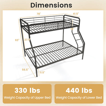 Sturdy Twin Over Full Metal Bunk Bed with Ladder, Safety Guardrails, and Under Bed Storage - Black