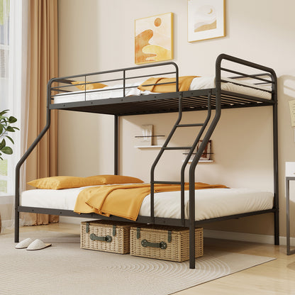 Sturdy Twin Over Full Metal Bunk Bed with Ladder, Safety Guardrails, and Under Bed Storage - Black