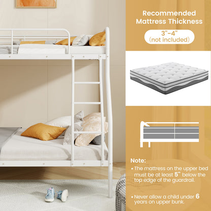 Sturdy Twin Over Full Metal Bunk Bed with Ladder, Safety Guardrails, and Under Bed Storage - White