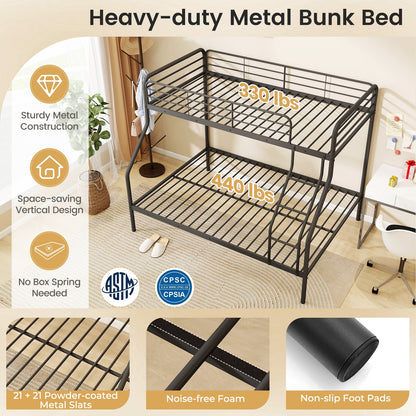 Sturdy Twin Over Full Metal Bunk Bed with Ladder, Safety Guardrails, and Under Bed Storage - Black