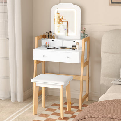Dressing Table Set with Adjustable Height, 3-Color LED Lighted Mirror & Storage Drawers