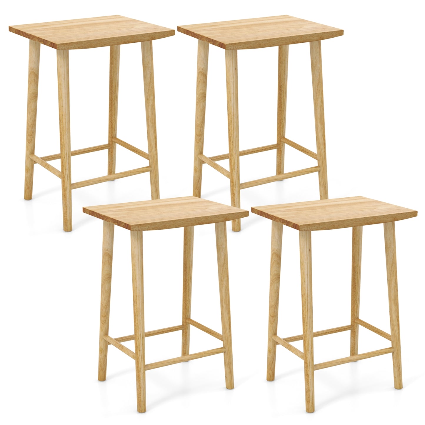 Counter Height Bar Stools with Footrest Set of 2 25.5" Solid Wood Seat