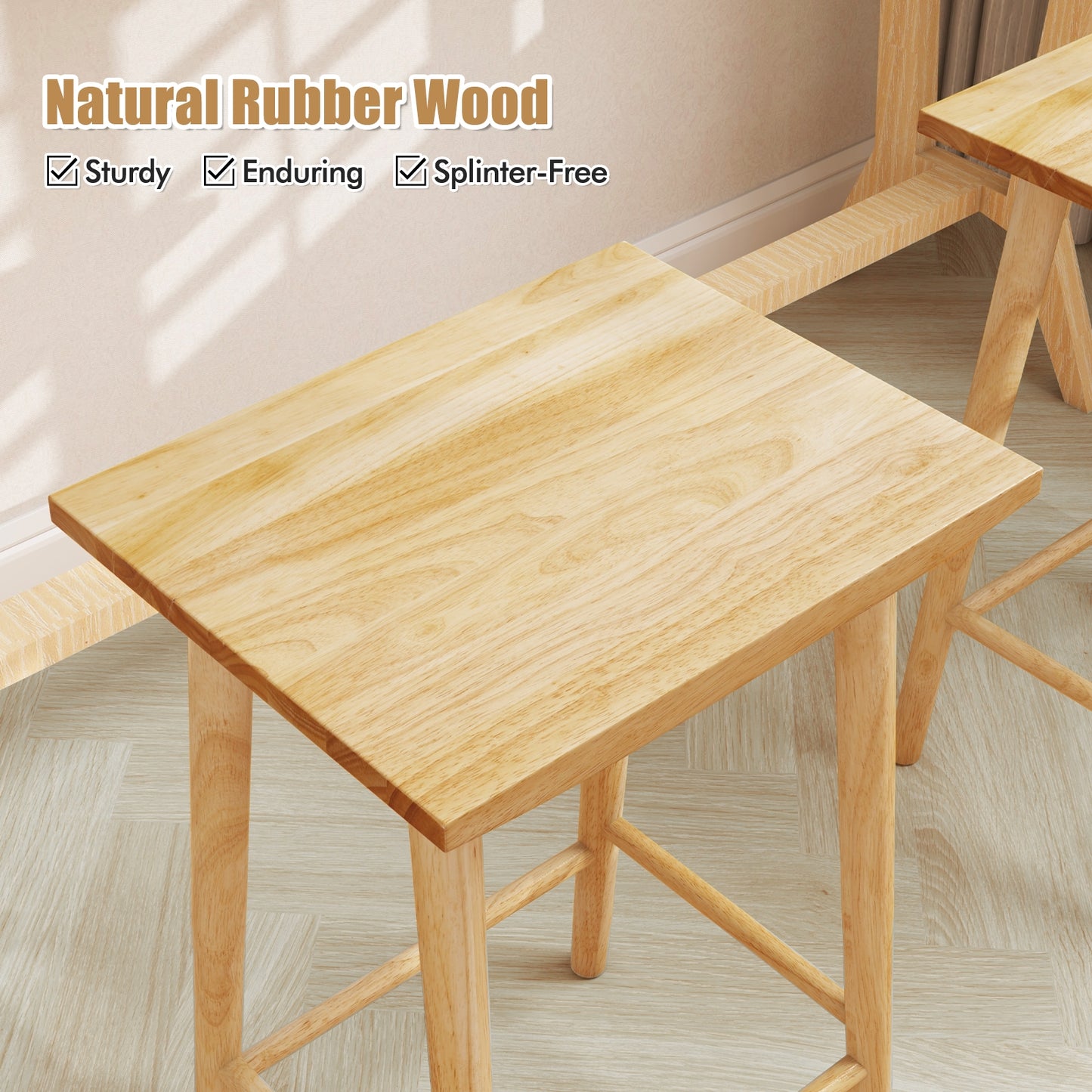 Counter Height Bar Stools with Footrest Set of 2 25.5" Solid Wood Seat