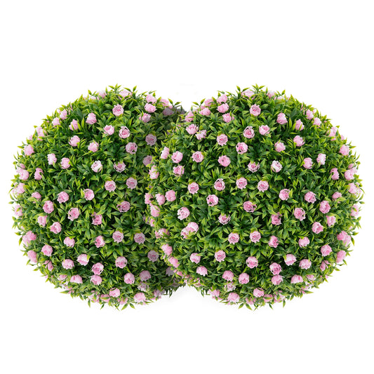 Set of 2 Artificial Topiary Balls – 17.5 Inch Faux Decorative Plant Balls with Vibrant Pink Flowers