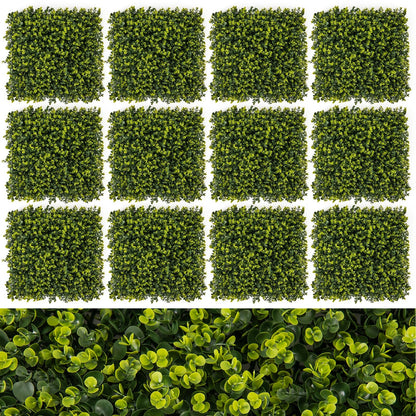 12 Pieces 20" x 20" Faux Eucalyptus Hedge Panels for Privacy & Decorative Green Walls