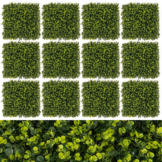12 Pieces 20" x 20" Faux Eucalyptus Hedge Panels for Privacy & Decorative Green Walls