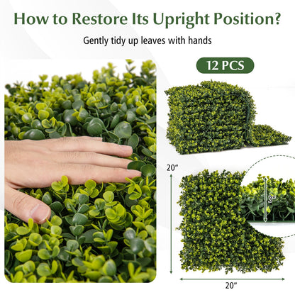 12 Pieces 20" x 20" Faux Eucalyptus Hedge Panels for Privacy & Decorative Green Walls