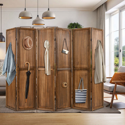 Multi-Functional Pegboard Display Divider with 360° Hinges and Solid Wood Frame - 6 Panel