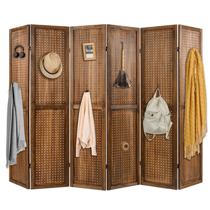 Multi-Functional Pegboard Display Divider with 360° Hinges and Solid Wood Frame - 6 Panel