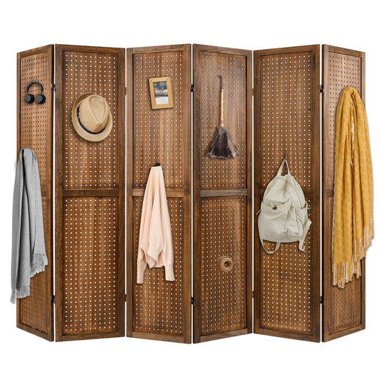 Multi-Functional Pegboard Display Divider with 360° Hinges and Solid Wood Frame - 6 Panel