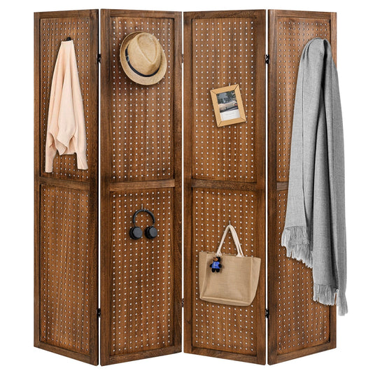 Multi-Functional Pegboard Display Divider with 360° Hinges and Solid Wood Frame - 4 Panel