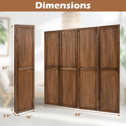 Multi-Functional Pegboard Display Divider with 360° Hinges and Solid Wood Frame - 4 Panel
