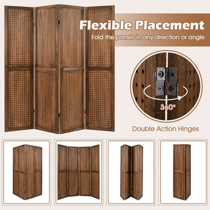 Multi-Functional Pegboard Display Divider with 360° Hinges and Solid Wood Frame - 4 Panel