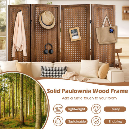 Multi-Functional Pegboard Display Divider with 360° Hinges and Solid Wood Frame - 4 Panel