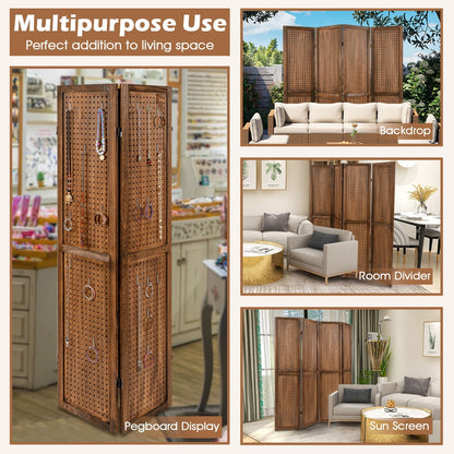 Multi-Functional Pegboard Display Divider with 360° Hinges and Solid Wood Frame - 4 Panel