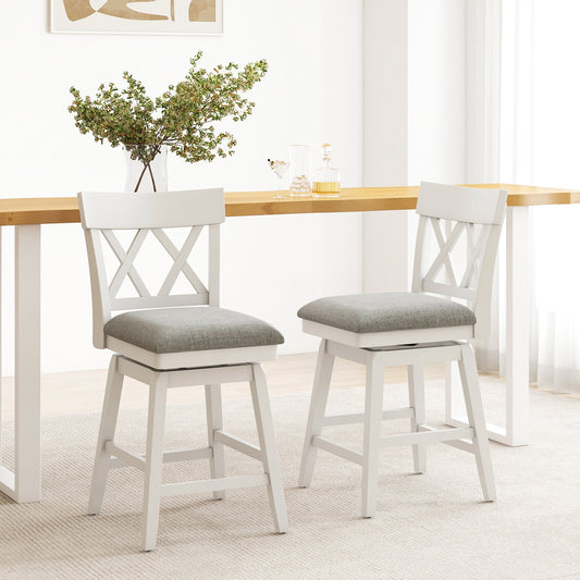 Swivel Bar Stool with Padded Seat and Ergonomic Backrest for Kitchen or Dining Space White 26 Inch