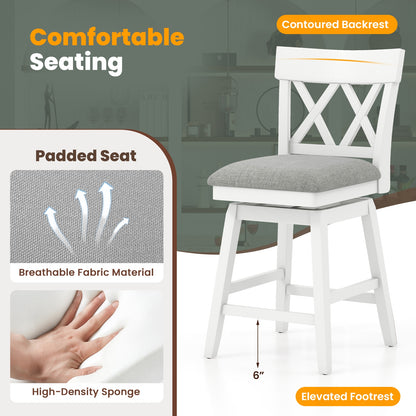Swivel Bar Stool with Padded Seat and Ergonomic Backrest for Kitchen or Dining Space White 26 Inch