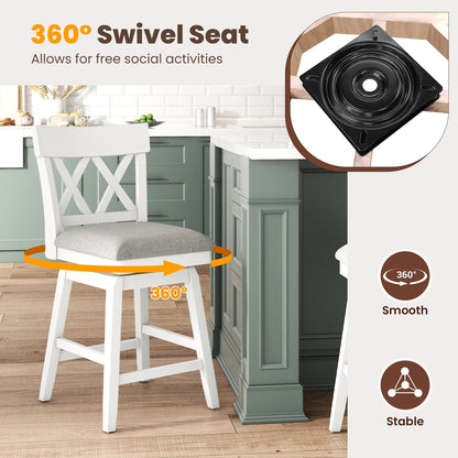 Swivel Bar Stool with Padded Seat and Ergonomic Backrest for Kitchen or Dining Space White 26 Inch