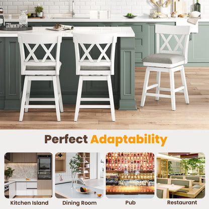 Swivel Bar Stool with Padded Seat and Ergonomic Backrest for Kitchen or Dining Space White 26 Inch