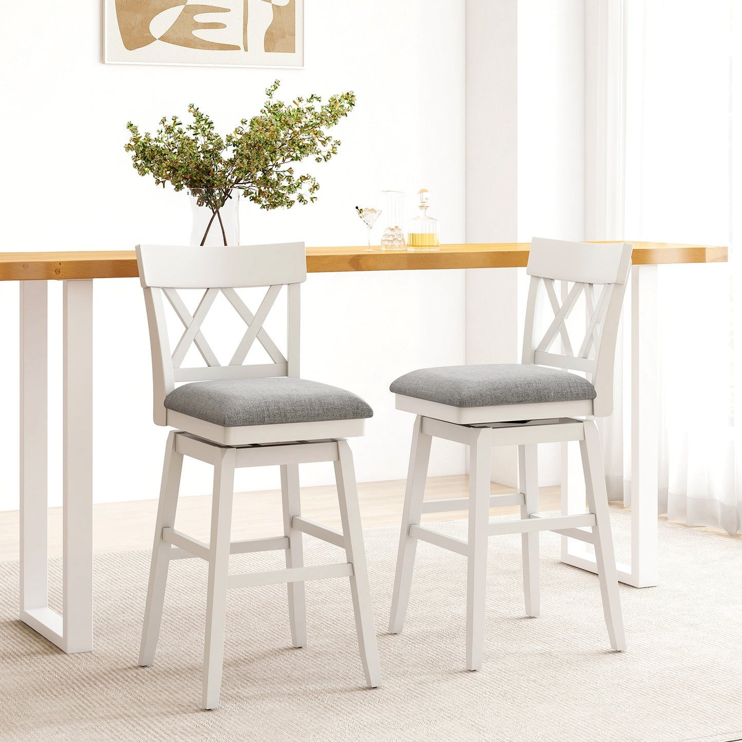 Swivel Bar Stool with Padded Seat and Ergonomic Backrest for Kitchen or Dining Space White 31 Inch