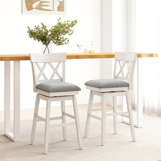 Swivel Bar Stool with Padded Seat and Ergonomic Backrest for Kitchen or Dining Space White 31 Inch