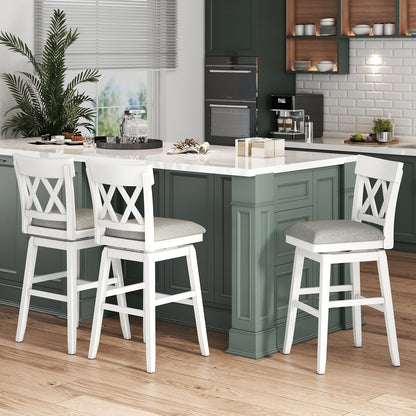 Swivel Bar Stool with Padded Seat and Ergonomic Backrest for Kitchen or Dining Space White 31 Inch