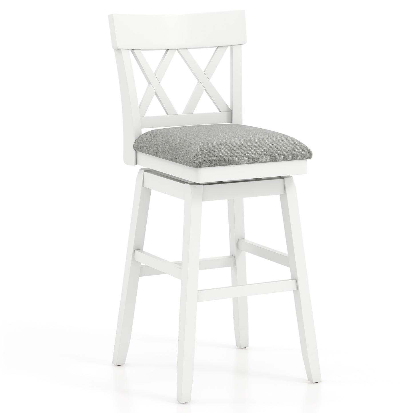 Swivel Bar Stool with Padded Seat and Ergonomic Backrest for Kitchen or Dining Space White 31 Inch