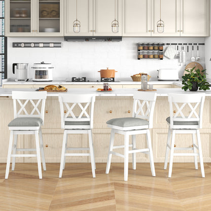 Swivel Bar Stool with Padded Seat and Ergonomic Backrest for Kitchen or Dining Space White 31 Inch