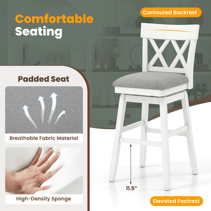 Swivel Bar Stool with Padded Seat and Ergonomic Backrest for Kitchen or Dining Space White 31 Inch