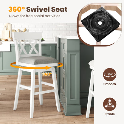 Swivel Bar Stool with Padded Seat and Ergonomic Backrest for Kitchen or Dining Space White 31 Inch