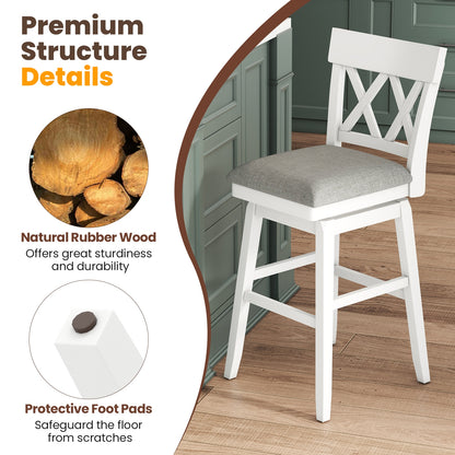 Swivel Bar Stool with Padded Seat and Ergonomic Backrest for Kitchen or Dining Space White 31 Inch