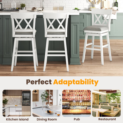 Swivel Bar Stool with Padded Seat and Ergonomic Backrest for Kitchen or Dining Space White 31 Inch