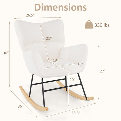 Cozy Teddy Fabric Nursery Rocking Chair with Supportive Backrest Armrests and Gentle Motion