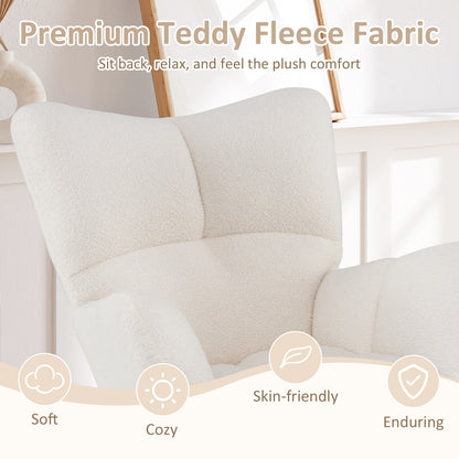 Cozy Teddy Fabric Nursery Rocking Chair with Supportive Backrest Armrests and Gentle Motion